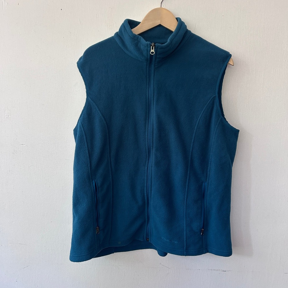 Eddie Bauer Fleece Vest Women XXL Blue Full Zip Pockets Outdoor Gorpcore